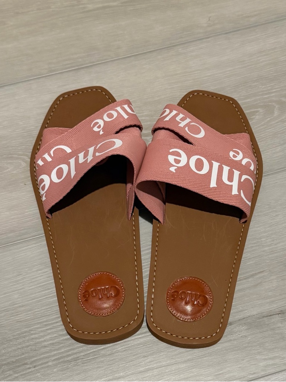 Chloe Woody Pink Logo Slide Sandals - Picture 2 of 5